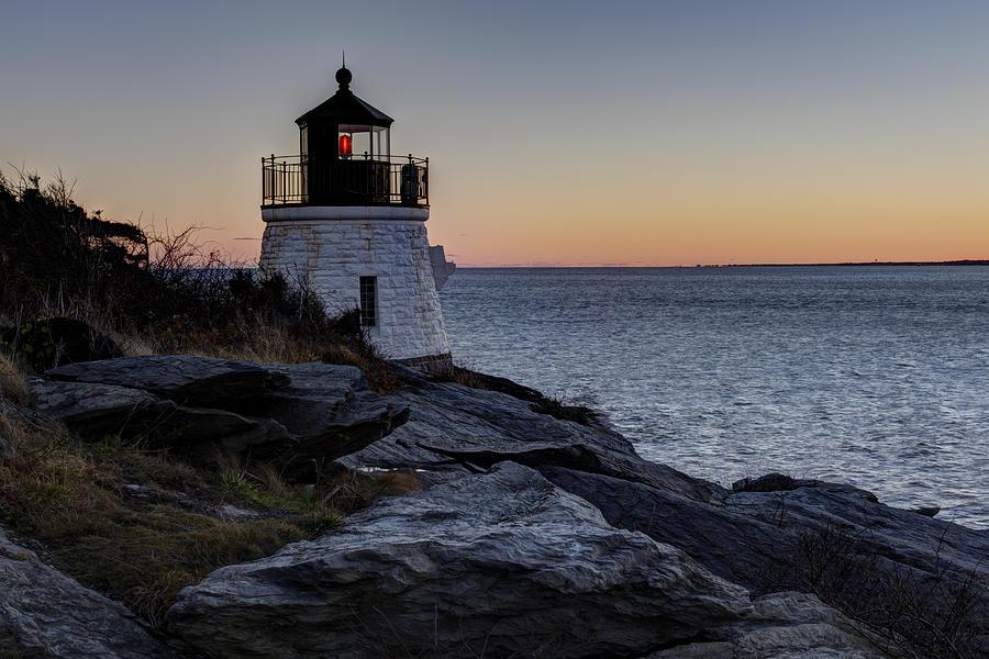 Lighthouse Photograph - Lighthouse On The Rocks at Castle Hill by Andrew Pacheco