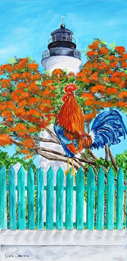 Lighthouse Rooster II Painting by Linda Cabrera