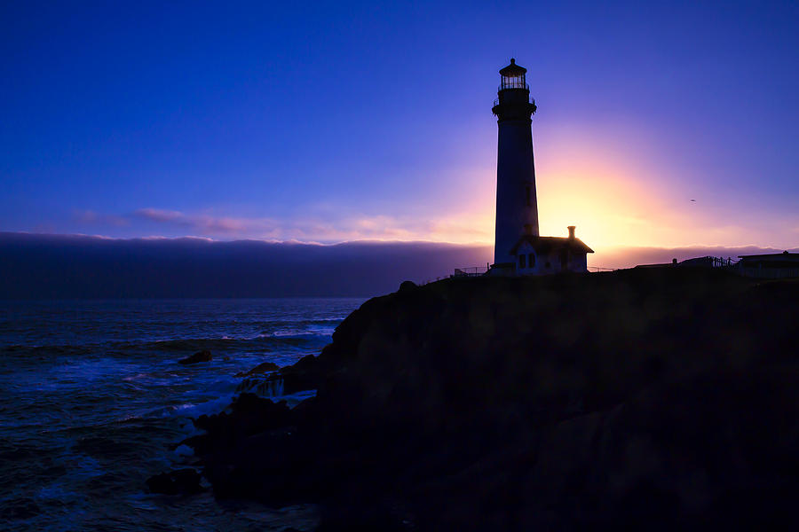 Sunset Photograph - Lighthouse Setting Sun by Garry Gay