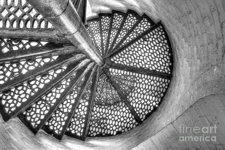 Black And White Photograph - Lighthouse Stairs in Black and White by Twenty Two North Photography