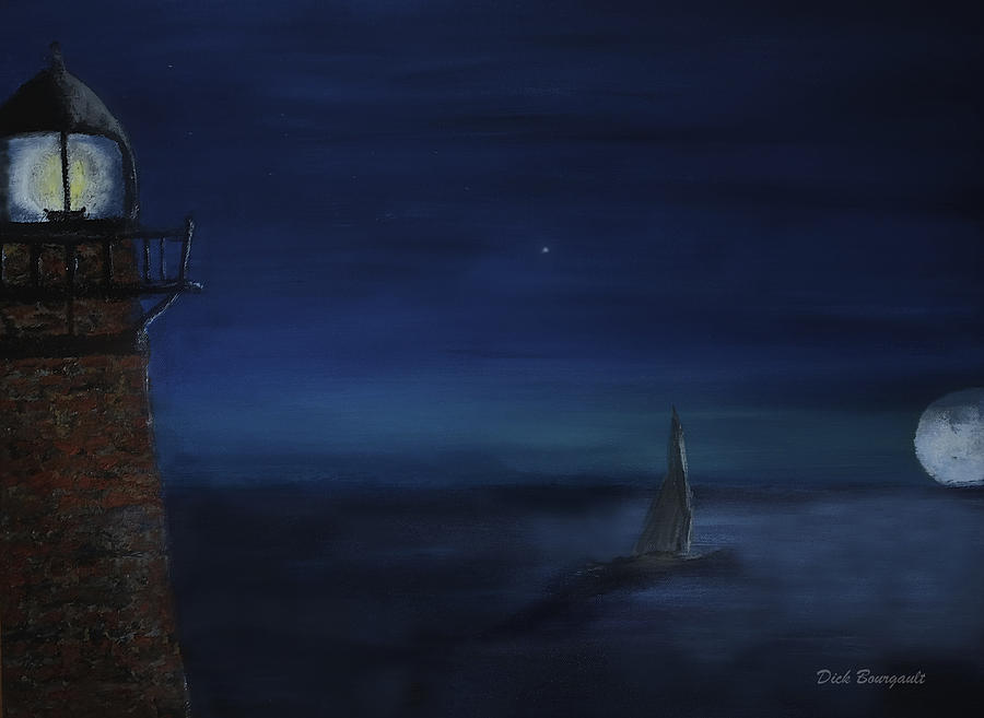 Lighthouse Vigil Painting by Dick Bourgault
