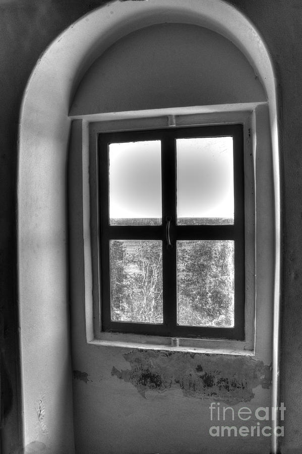 Black And White Photograph - Lighthouse Window at Point Iroquois by Twenty Two North Photography