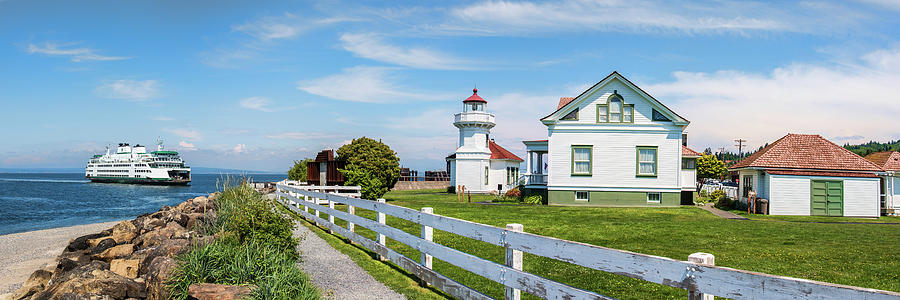 Lighthouse With Ferry Photograph by Panoramic Images