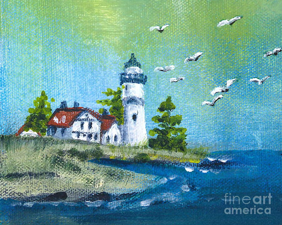 Lighthouse With Seagulls Painting