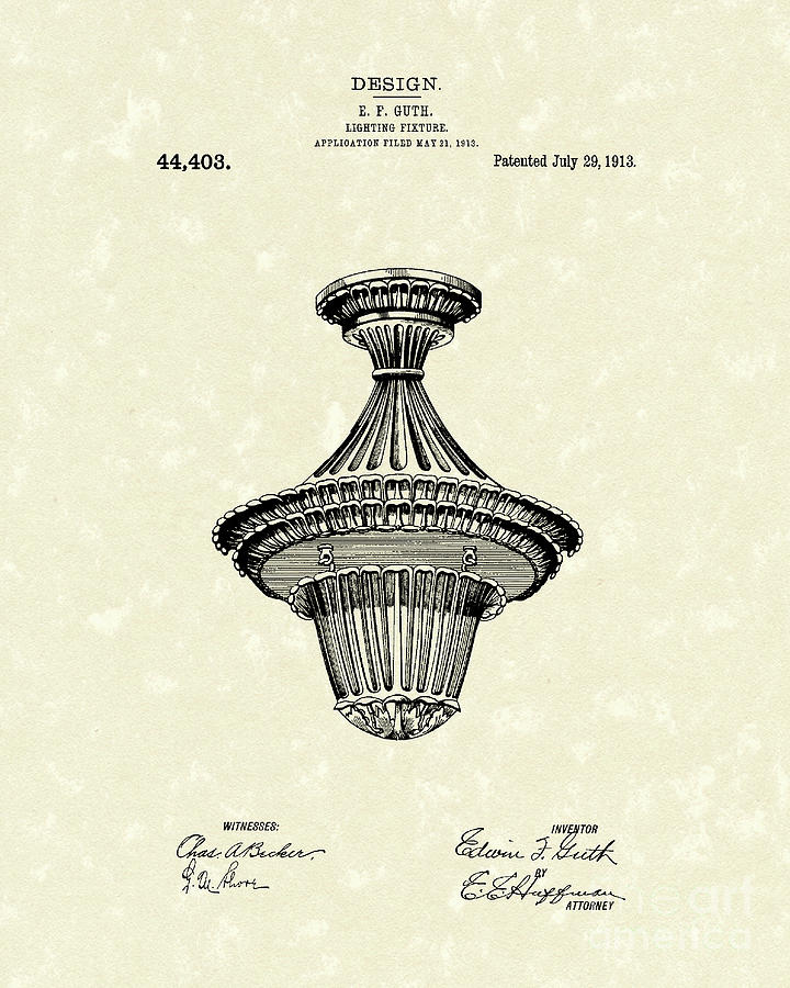 Lighting Fixture 1914 Patent Art Drawing by Prior Art Design