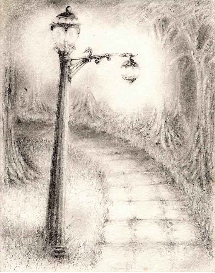Tree Drawing - Lighting The Path by Rudy Cepeda