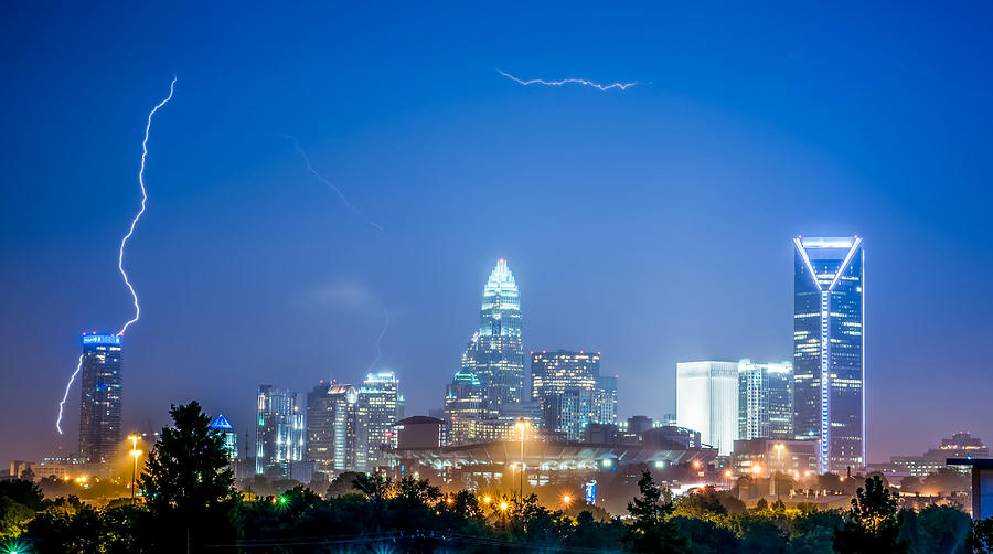 Lightning And Thunderstorm Over City Of Charlotte North Carolina Photograph by Alex Grichenko