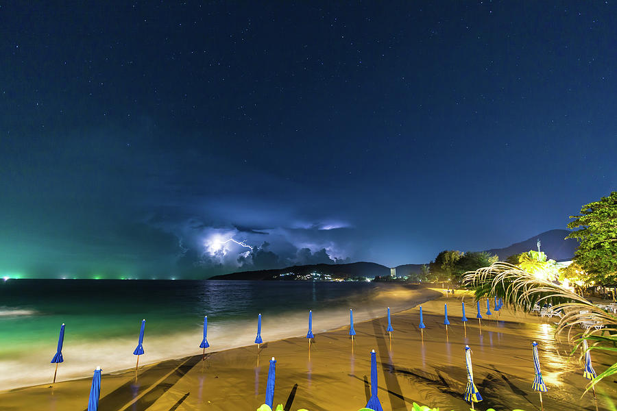 Lightning At Karon Beach, Phuket Photograph by Mike Mackinven