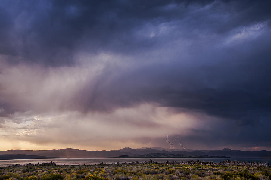 Sunset Photograph - Lightning at Mono Lake by Cat Connor