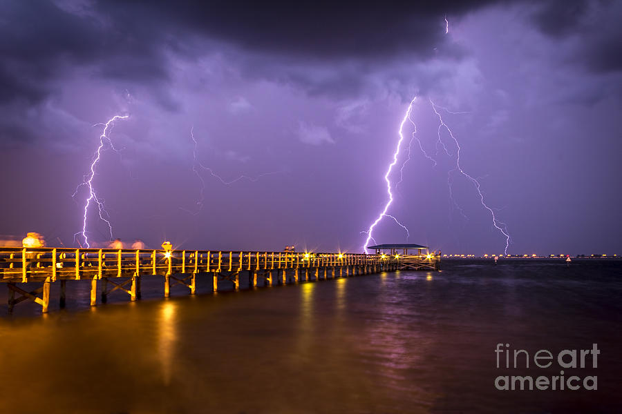 Lightning at the Pier Photograph by Marvin Spates