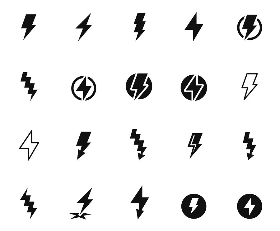 Lightning bolt icon set Drawing by DivVector