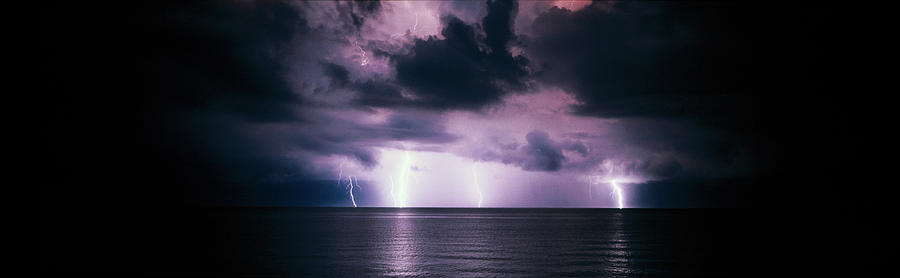 Bolt Photograph - Lightning Bolts Over Gulf Coast by Panoramic Images