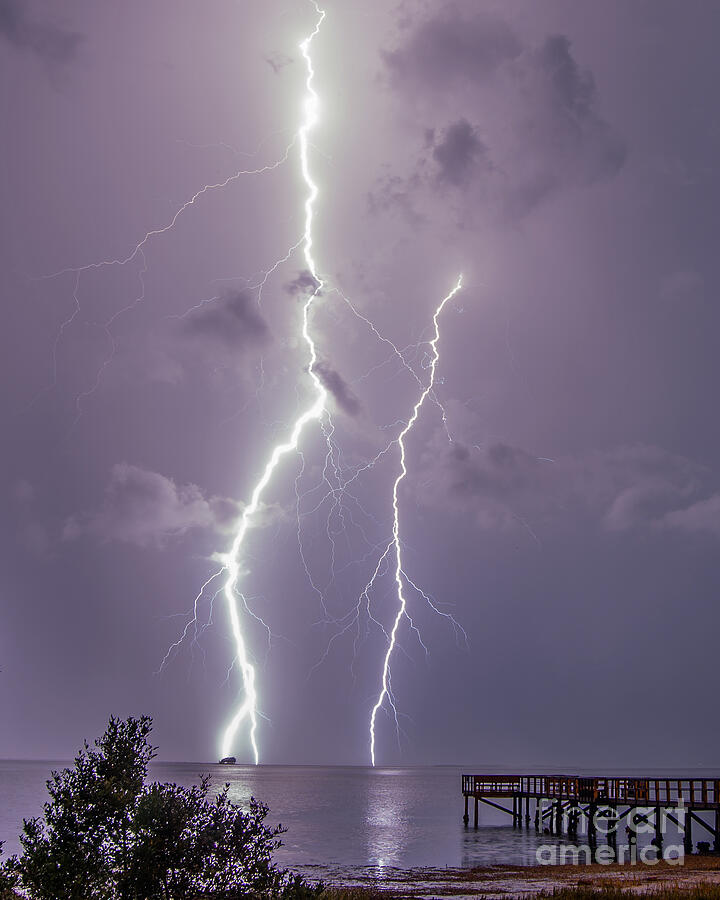 Beach Photograph - Lightning Duet by Stephen Whalen