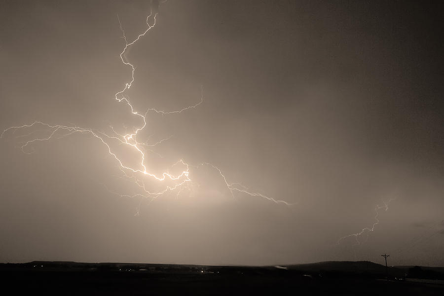 Landscape Photograph - Lightning Goes Boom In The Middle of The Night Sepia by James BO Insogna