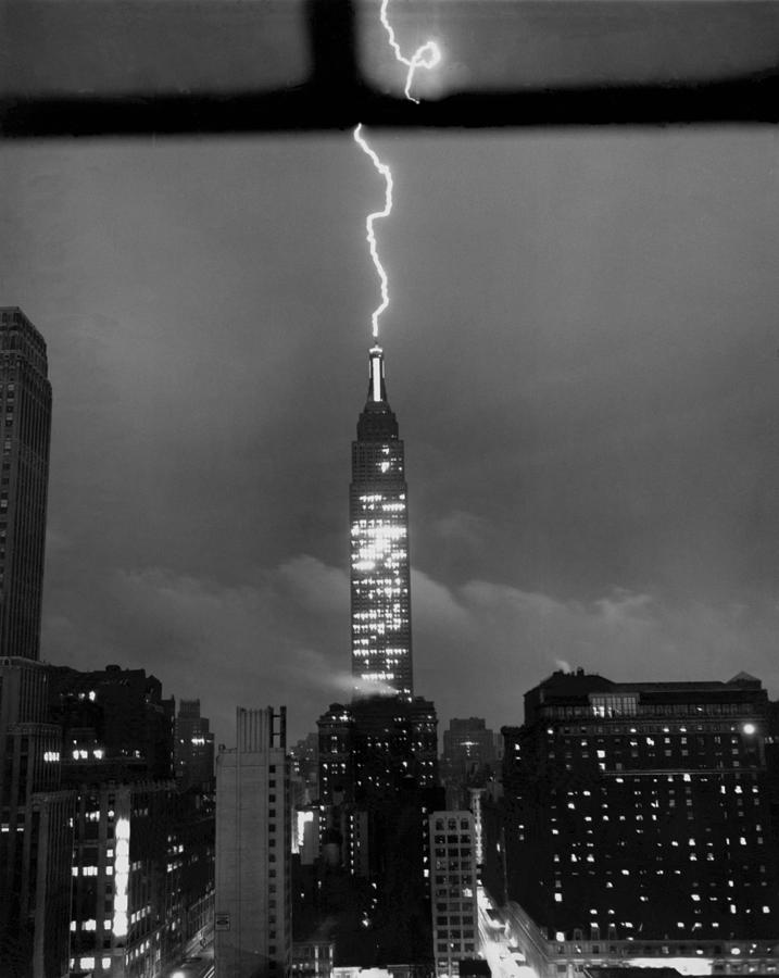 Lightning Hits Empire State Photograph by Underwood Archives