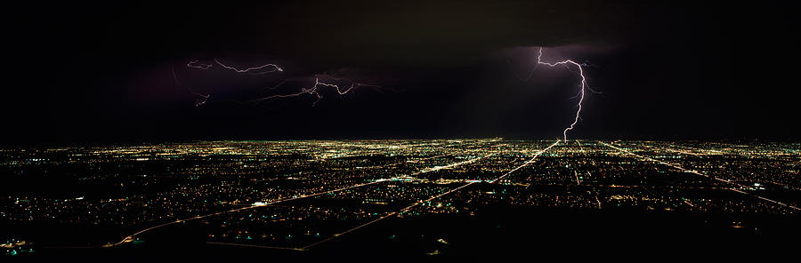 Lightning In The Sky Over A City Photograph by Panoramic Images - Fine ...