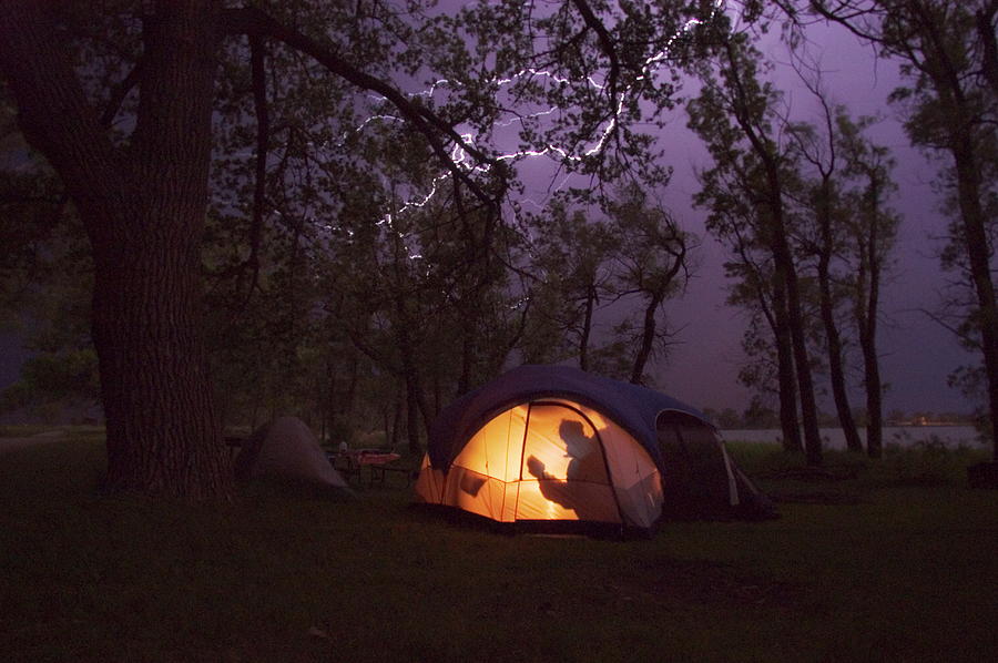 Lightning Over A Camp Site Photograph by Jim Reed/science Photo Library