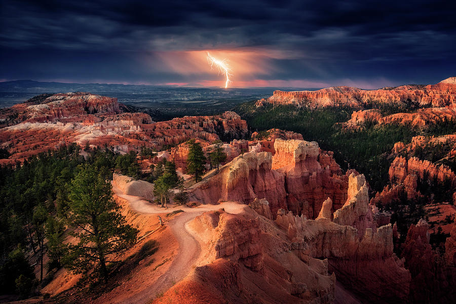 Landscape Photograph - Lightning Over Bryce Canyon by Stefan Mitterwallner