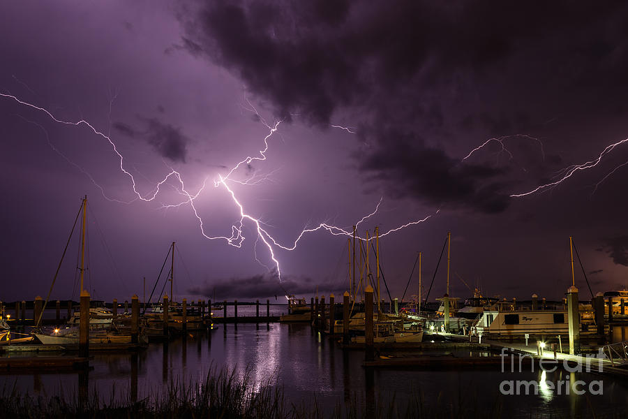 Boat Photograph - Lightning over Fernandina Beach Marina Amelia Island Florida by Dawna Moore Photography