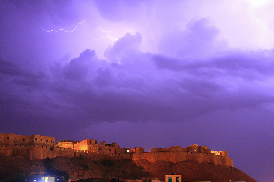 Lightning Over Jaisalmer Fort Photograph by Mark Hollowell