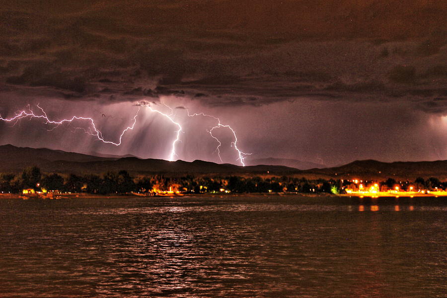 Lightning Over Lake Loveland Photograph by Trent Mallett