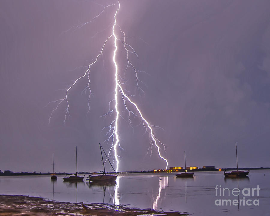 Lightning Over Sailboats Photograph by Stephen Whalen