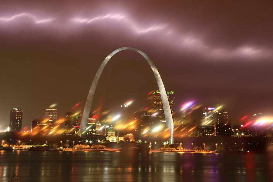 Lightning over the Arch Photograph by Garry McMichael
