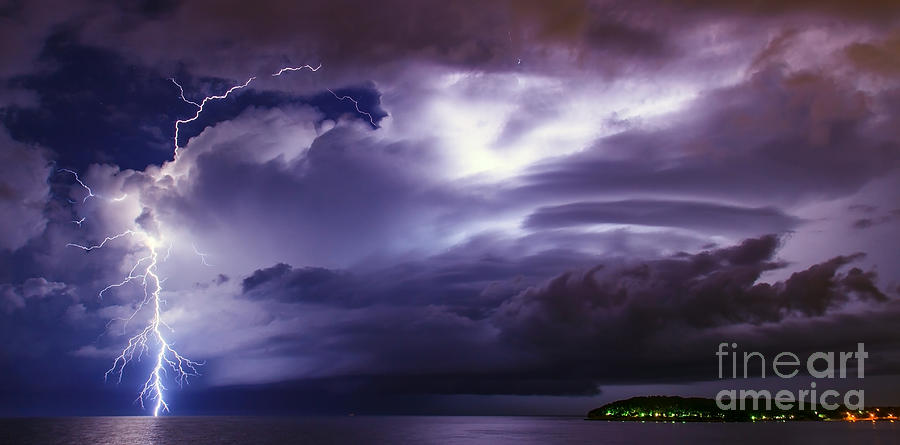 Abstract Photograph - Lightning over the sea by Nino Rasic
