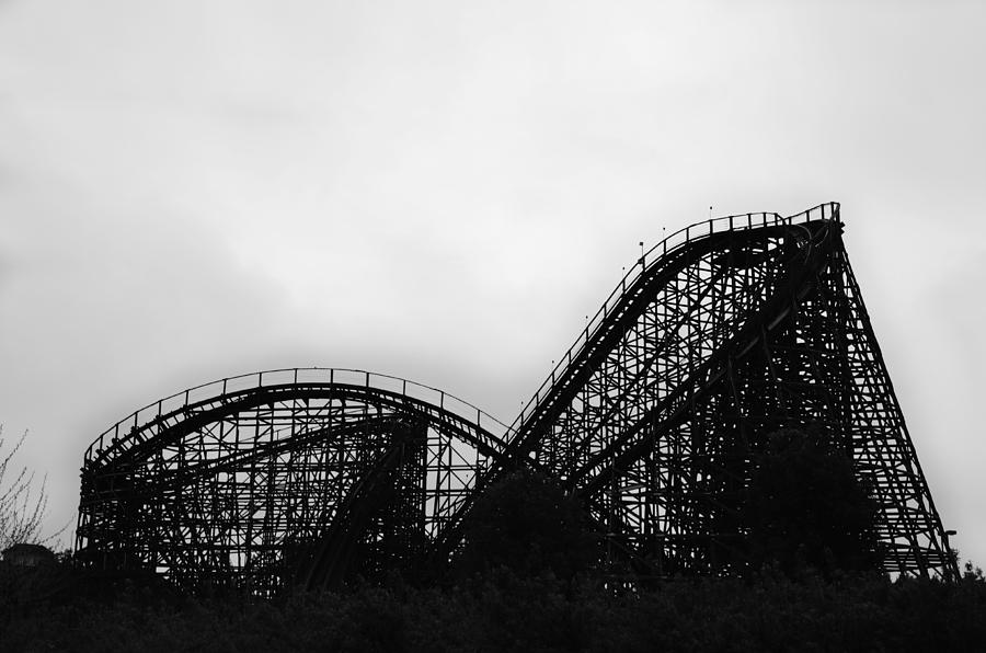 Lightning Photograph - Lightning Racer in Black and White - Hershey Park by Bill Cannon