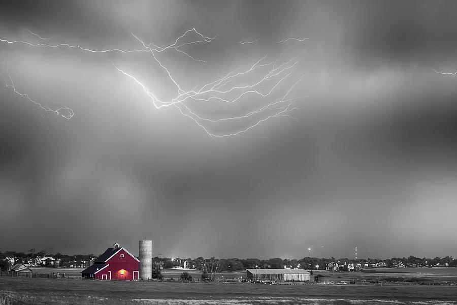 Lightning Storm And The Big Red Barn BWSC Photograph by James BO Insogna