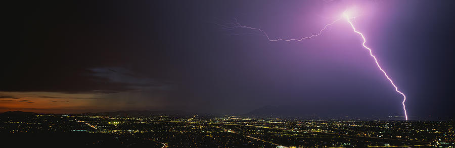 Nature Photograph - Lightning Storm At Night by Panoramic Images