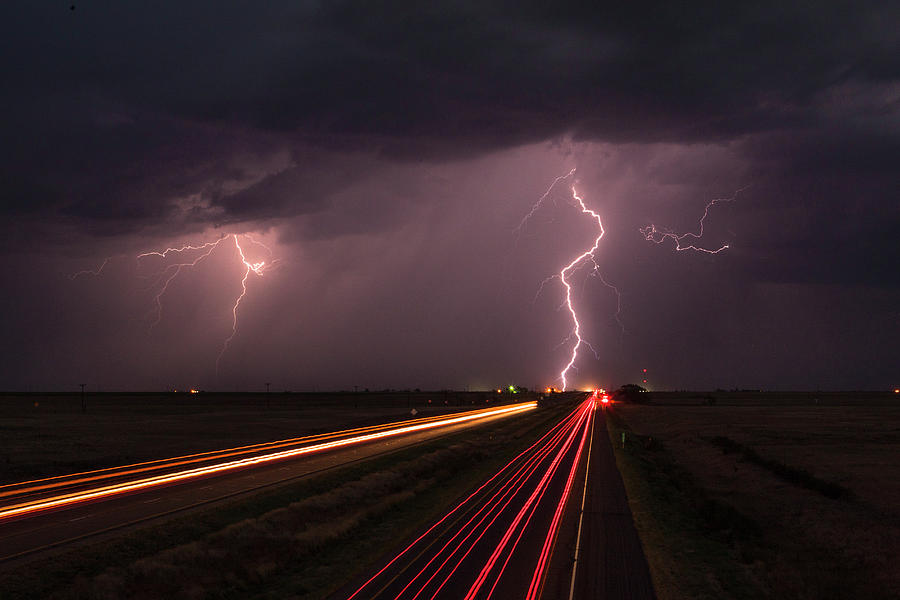Lightning Storm By A Highway Photograph by Sean Murphy