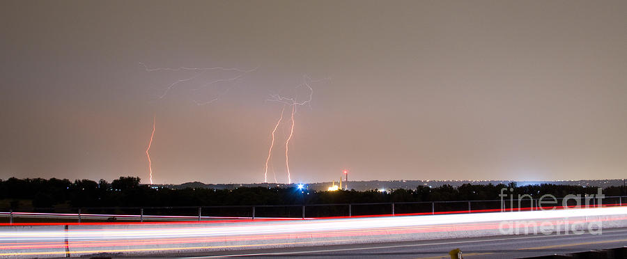 Lightning Strikes Next to Highway Panorama Photograph by James BO Insogna
