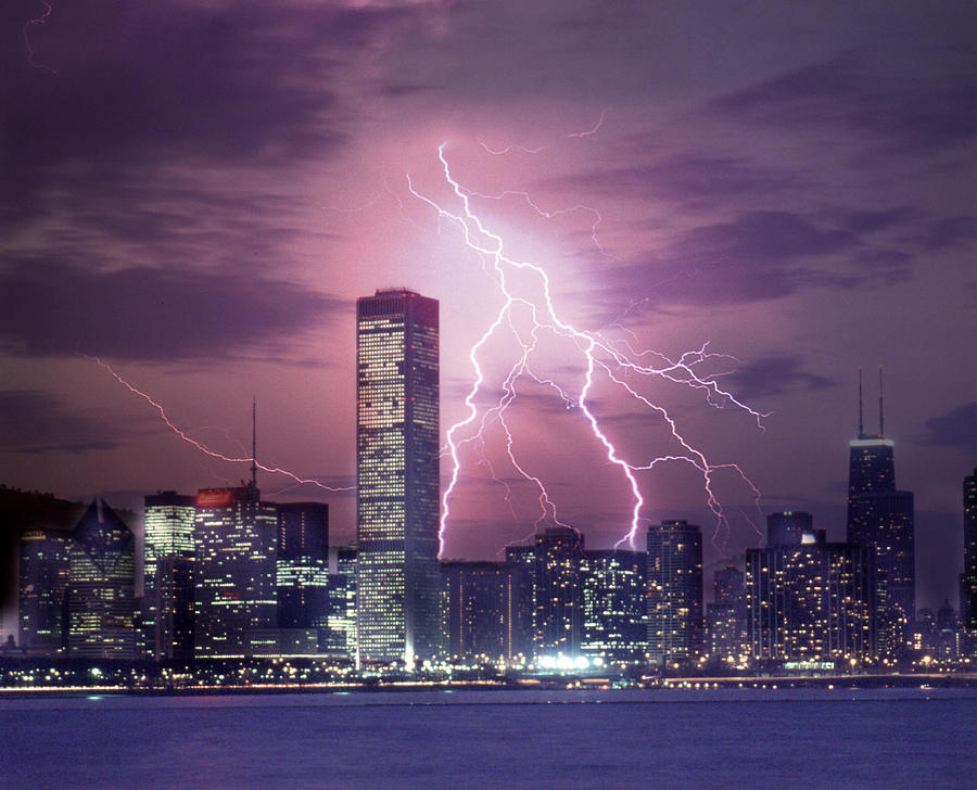 Lightning Striking Chicago Skyline Photograph by Lyle Leduc