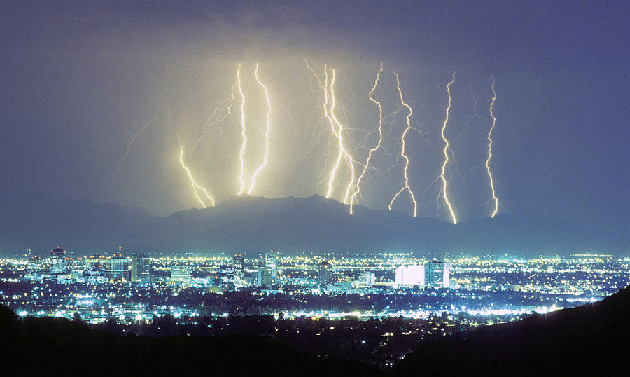 Lightning Striking over Phoenix Arizona Photograph by James BO Insogna