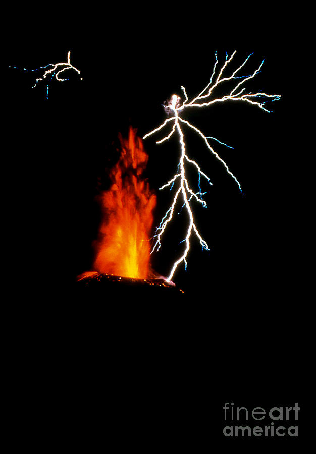 Lightning Striking Talbachic Volcano Photograph by Mark Newman