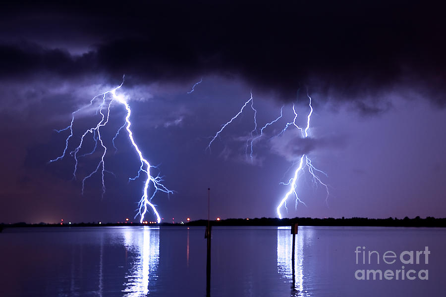 Lightning Over Tampa Causeway Photograph by Stephen Whalen