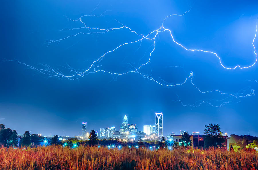 Lightning Thunder Bolts Over Charlotte Skyline Photograph by Alex Grichenko