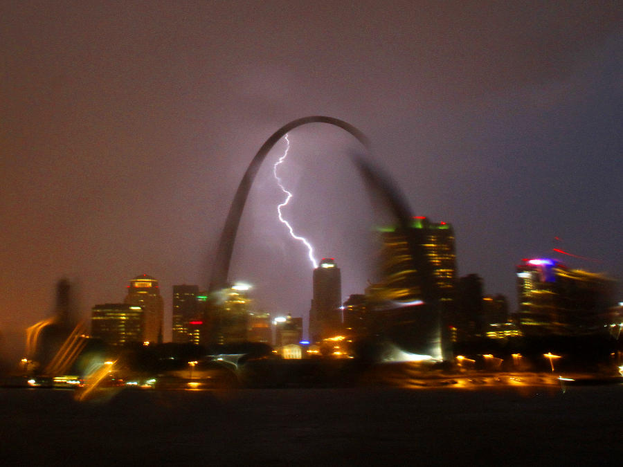 Lightning with the St Louis Arch Photograph by Garry McMichael