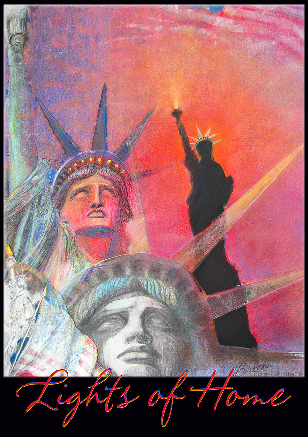 Lights of Home - Statue of Liberty - Soft Pastel Pencil Watercolor - Patriotic Art Mixed Media by Brooks Garten Hauschild