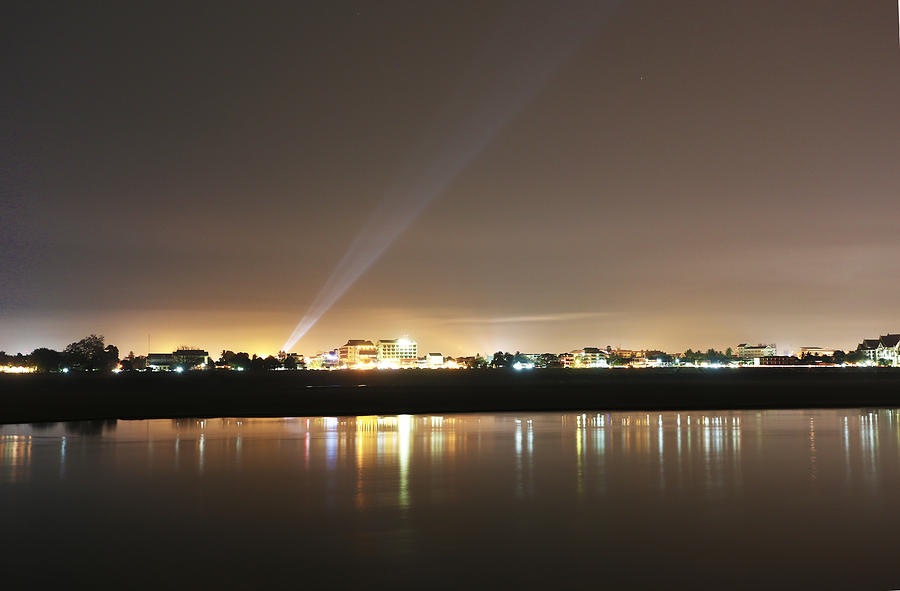 Lights Photograph - Lights of Vientiane Laos along the Mekong River  by Senee Sriyota