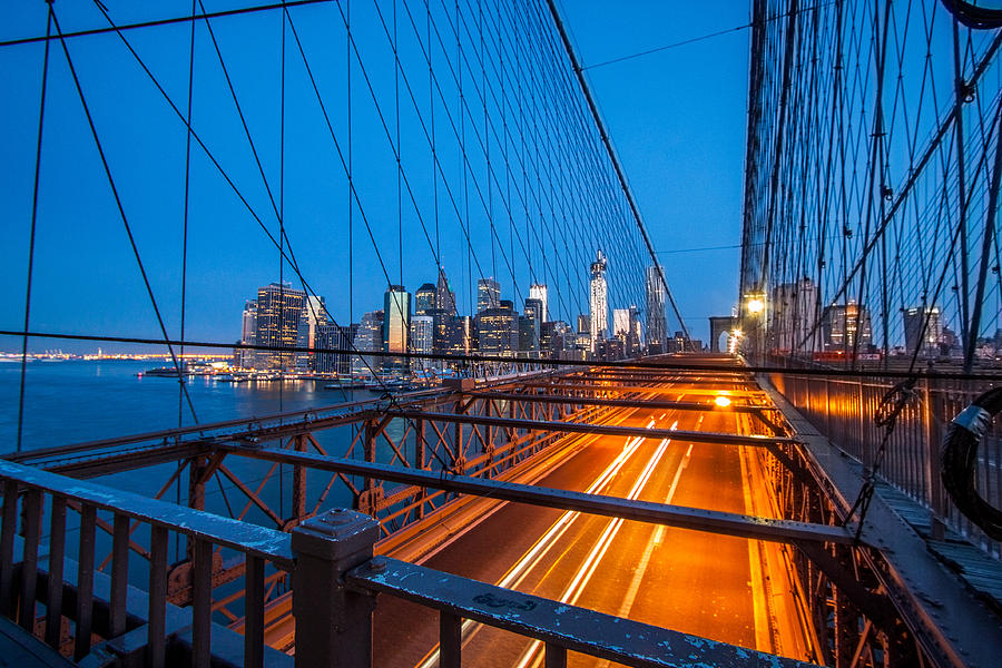 Brooklyn Bridge Photograph - Lights On A Suspension by Daniel Chen