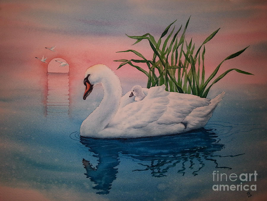 Swan Painting - Like Swans Rising by TK Alexander