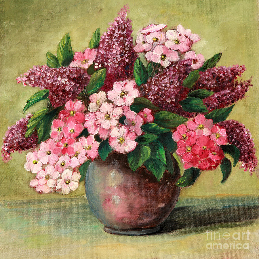 Lilac and Phlox Bouquet Painting by Pattie Calfy