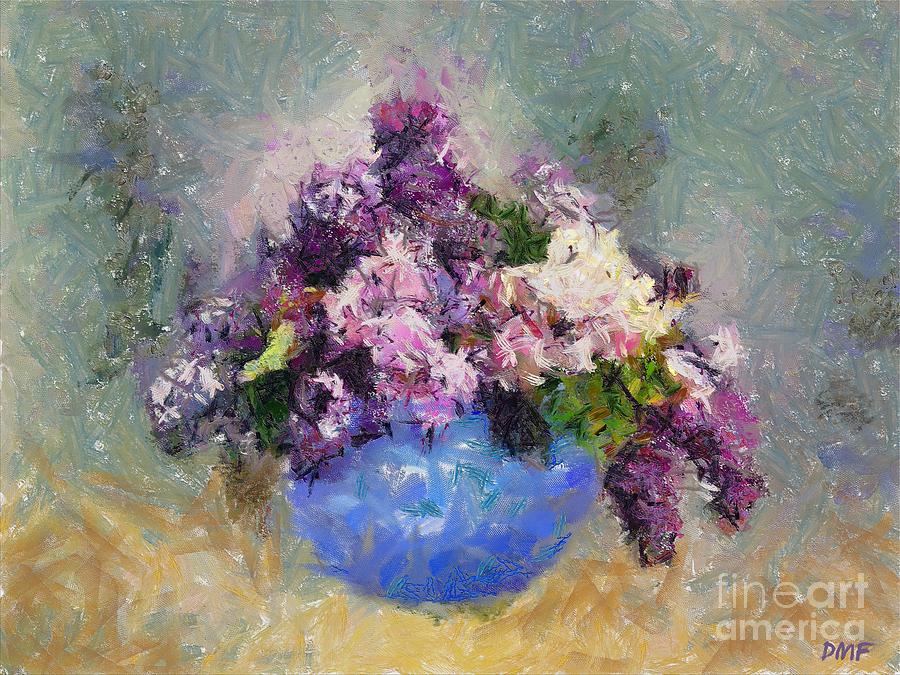 Lilac In Blue Vase Painting by Dragica  Micki Fortuna