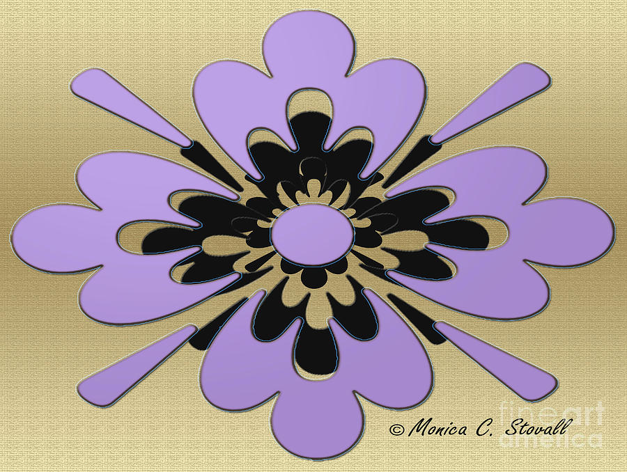 Lilac on Gold Floral Design Digital Art by Monica C Stovall