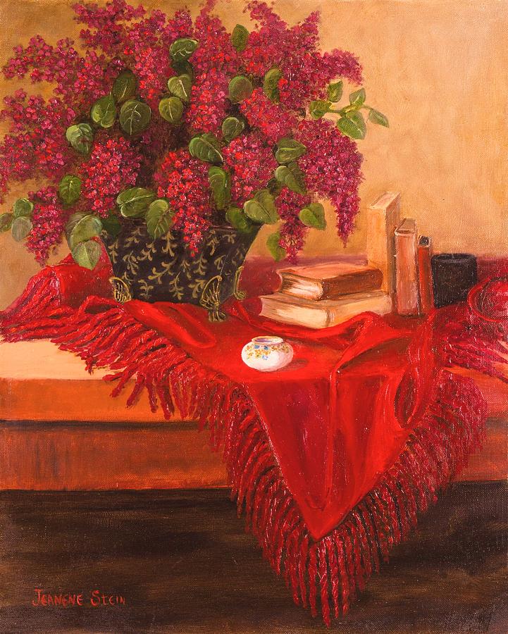 Book Painting - Lilacs and Ceramics by Jeanene Stein