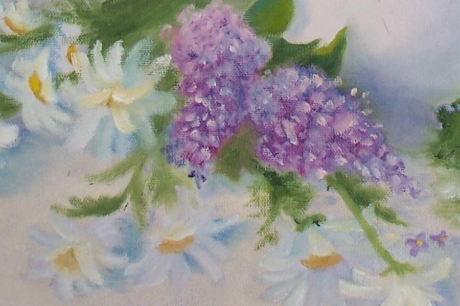 Lilacs and Daisies Still Life 2 Painting by Kathleen Luther