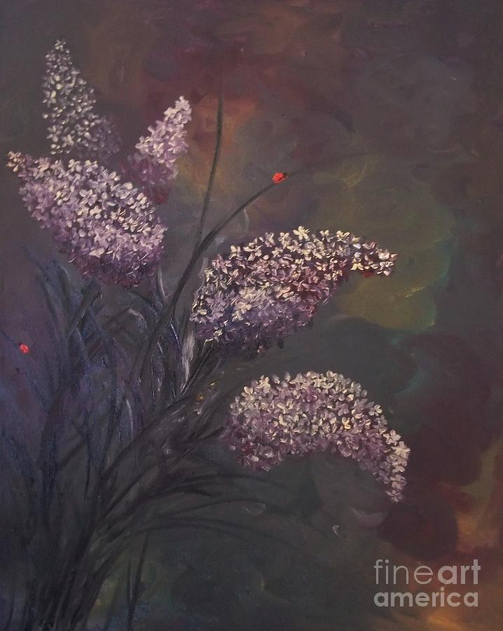 Ladybug Painting - Lilacs and Ladybugs by Rhonda Lee