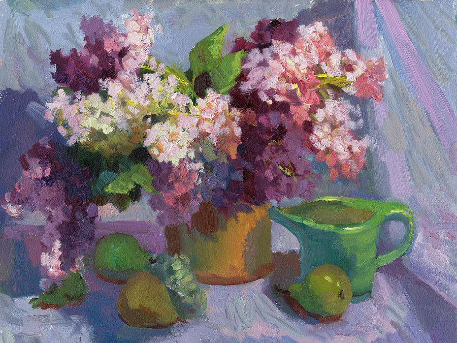 Lilacs and Pears Painting by Diane McClary